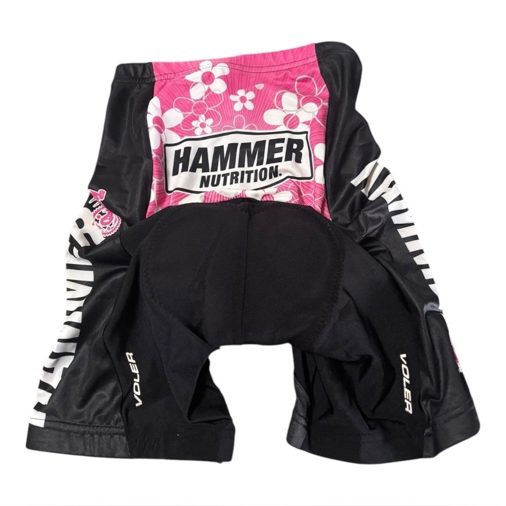 Voler Hammer Nutrition Black White and Pink Padded Cycling Shorts Size Medium - Picture 3 of 13